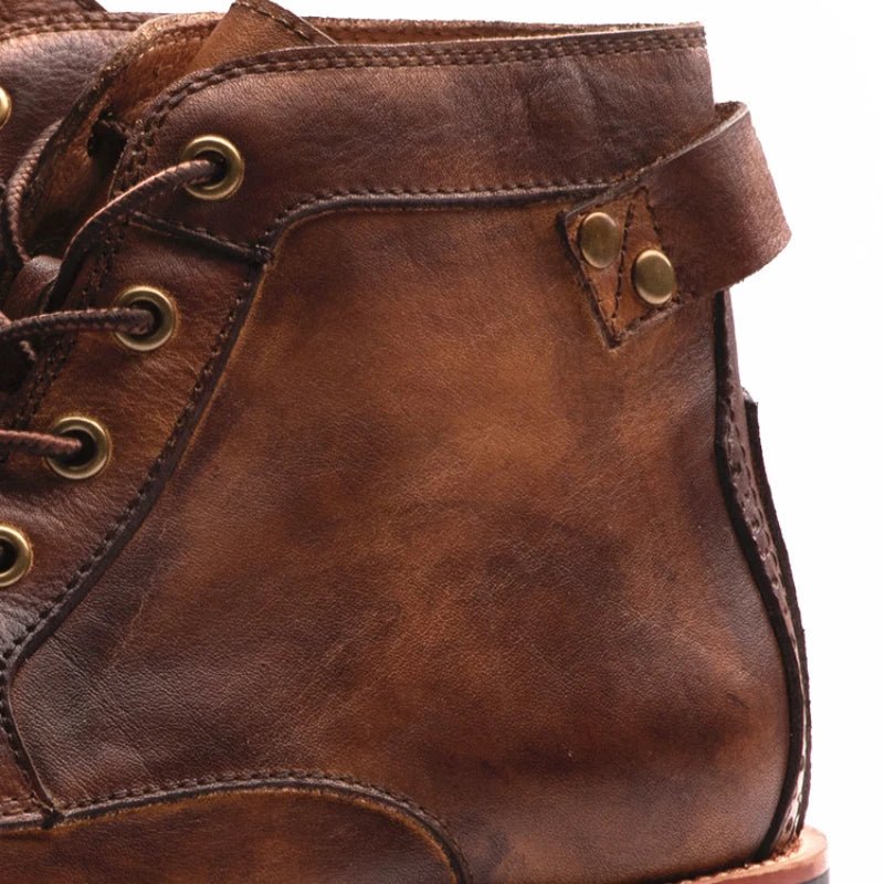 Men's Ankle Boots Lace-Up Leather Rugged Brown