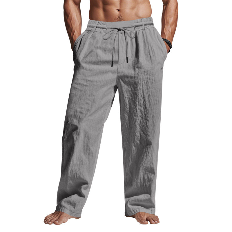 Men's Drawstring Trousers Loose Fit Cotton Beige - Vonnera