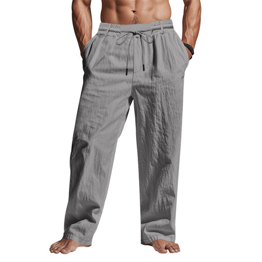 Men's Drawstring Trousers Loose Fit Cotton Beige - Vonnera