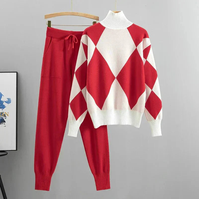 Women's Knit Sweater Set Turtleneck Joggers