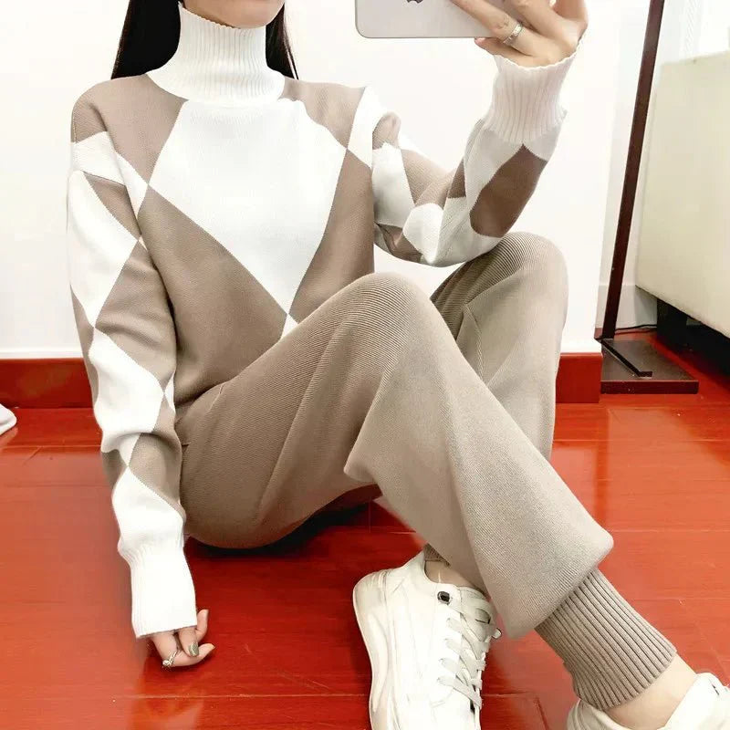 Women's Knit Two-Piece Set Turtleneck