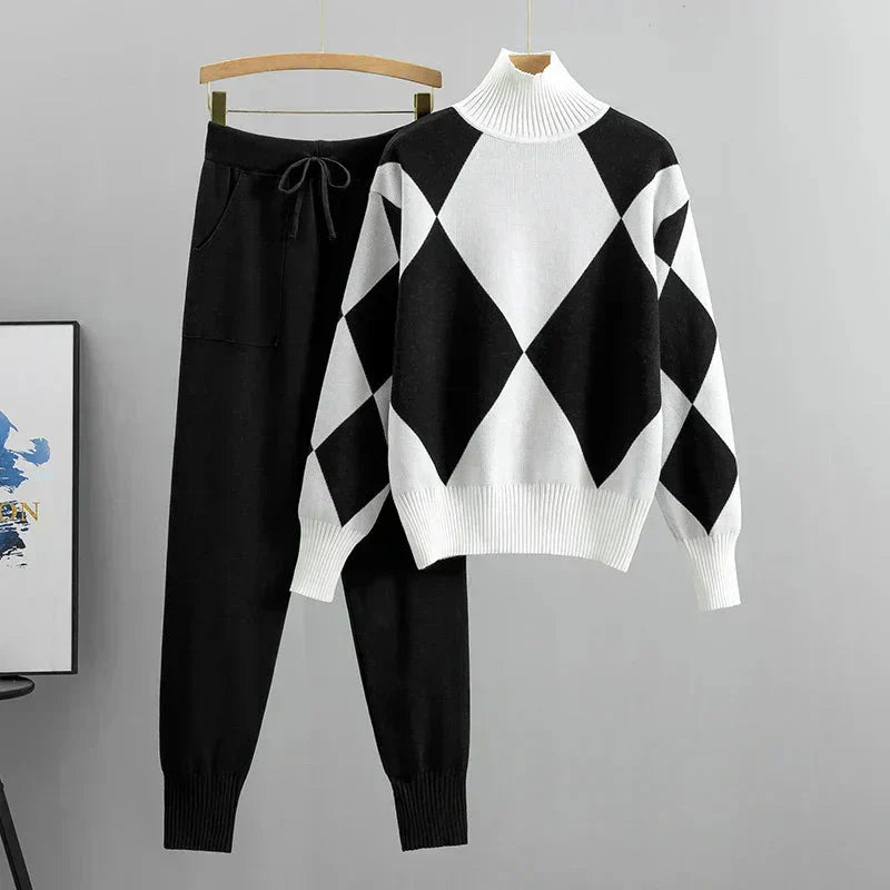 Women's Knit Sweater Set Turtleneck Joggers