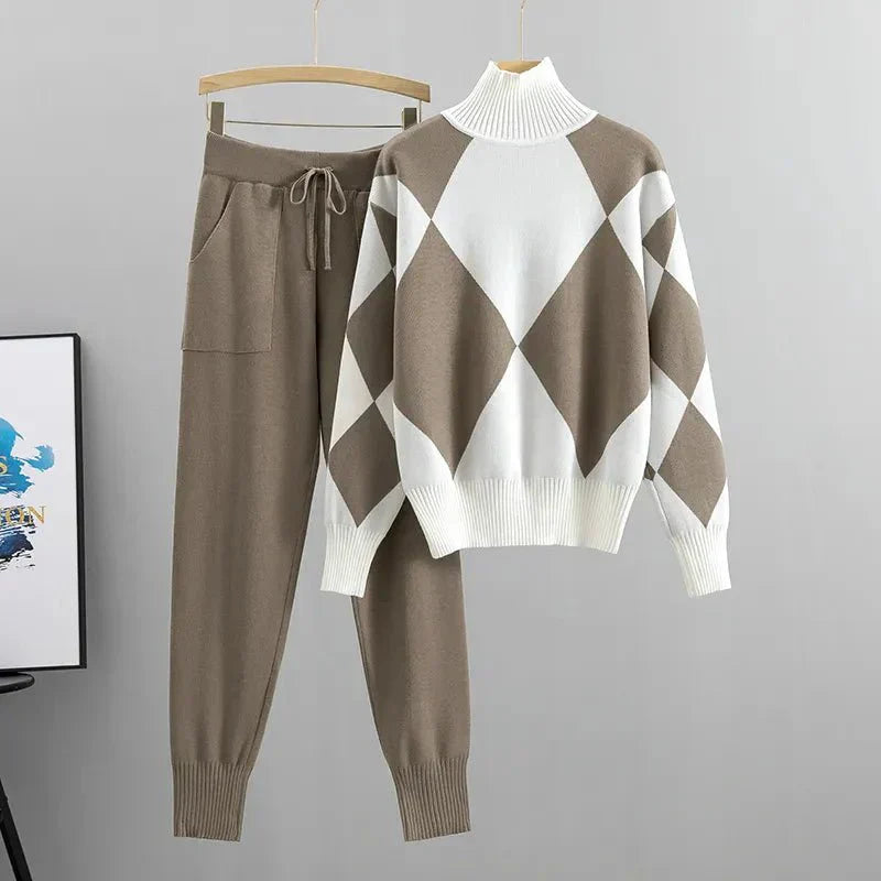 Women's Knit Sweater Set Turtleneck Joggers - Vonnera