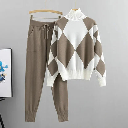 Women's Knit Sweater Set Turtleneck Joggers - Vonnera