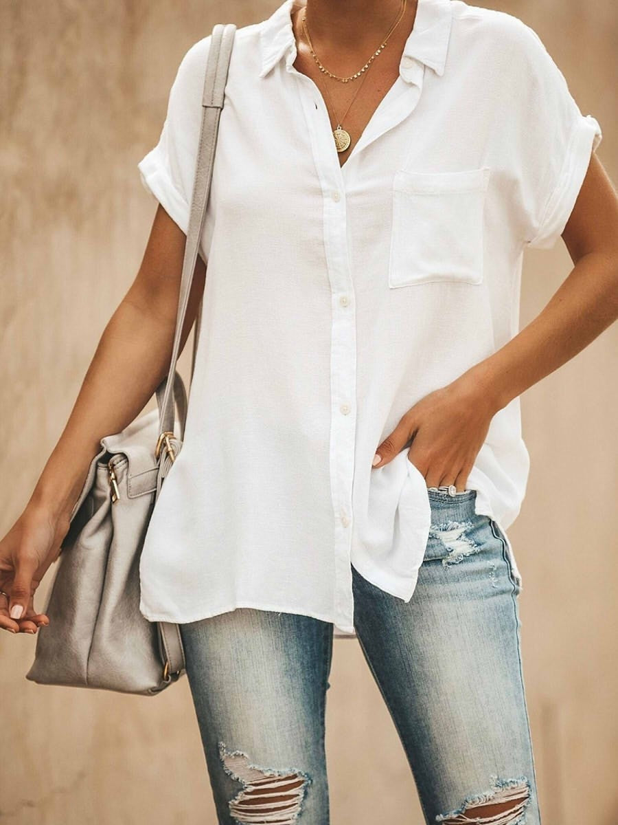 Gloria Women's Button Down Shirt Cotton Blouse White - Vonnera