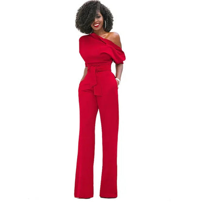 Women's One Shoulder Jumpsuit Belted
