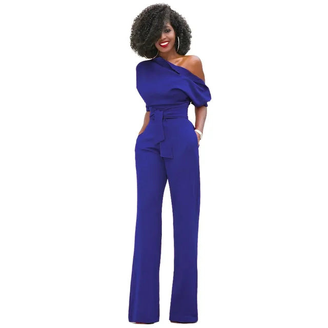 Women's One Shoulder Jumpsuit Belted