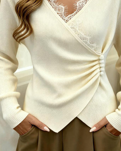 Women's V-Neck Long Sleeve Wrap Sweater - Vonnera