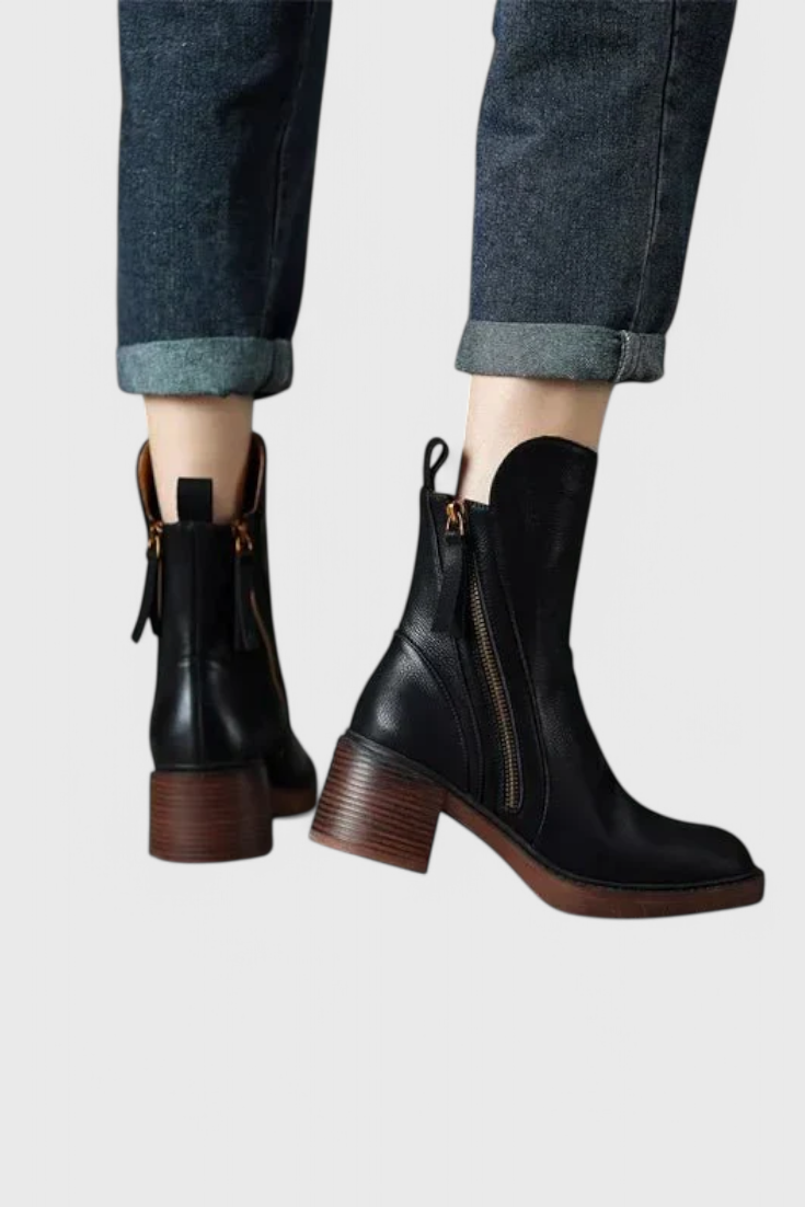 Women's Block Heel Boots Side Zip