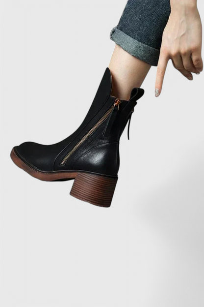Women's Block Heel Boots Side Zip