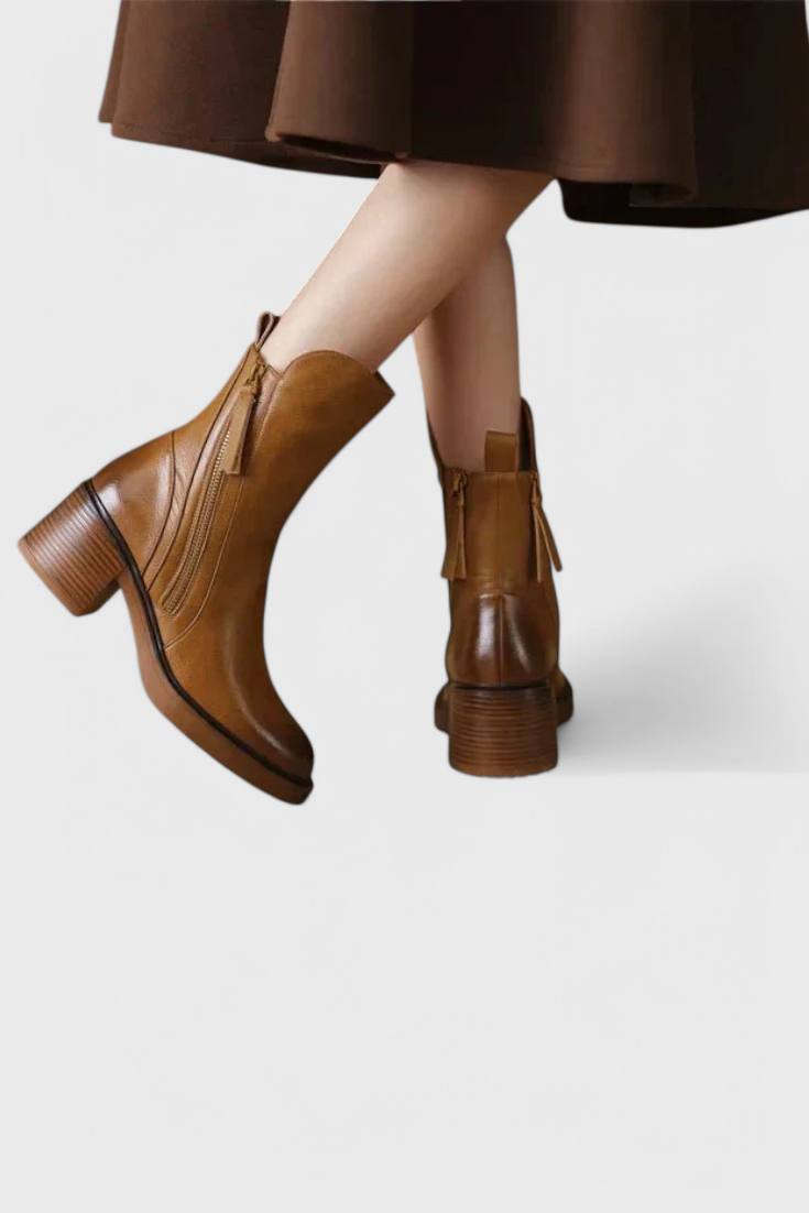 Women's Ankle Boots Block Heel Rear Zipper Style