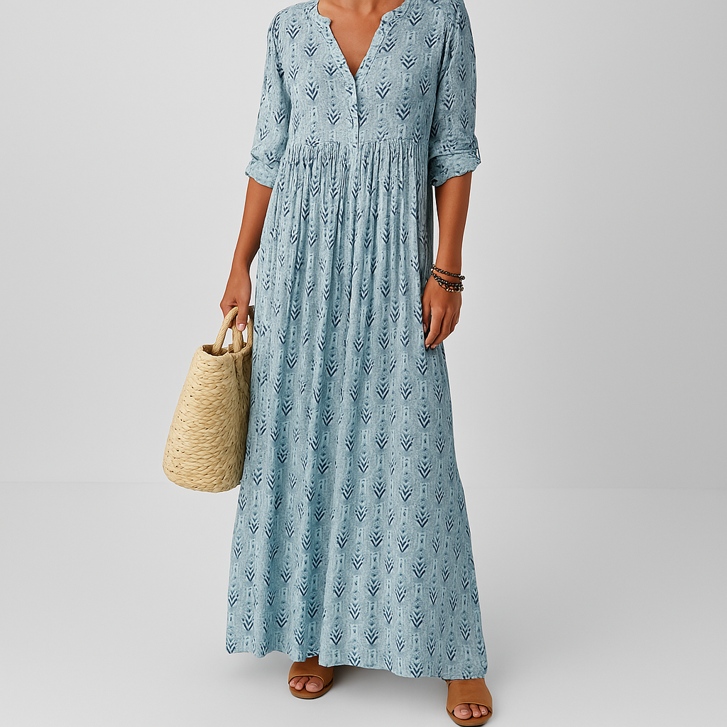 Women's Maxi Dress Roll-Up Sleeves - Vonnera