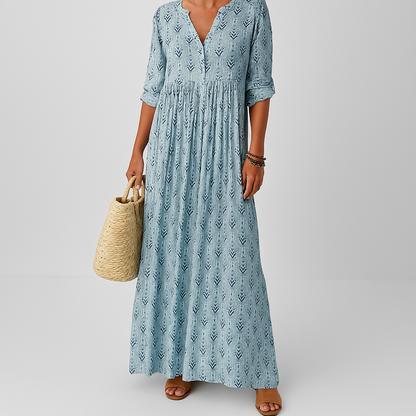 Women's Maxi Dress Roll-Up Sleeves - Vonnera