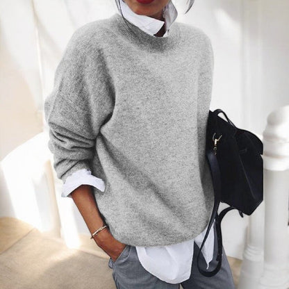 Women's Round Neck Sweater Straight Hem