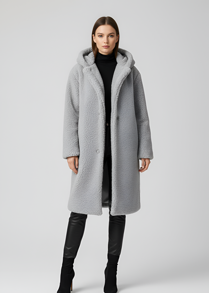 Women's Long Teddy Coat Plush Hooded Winter Outerwear