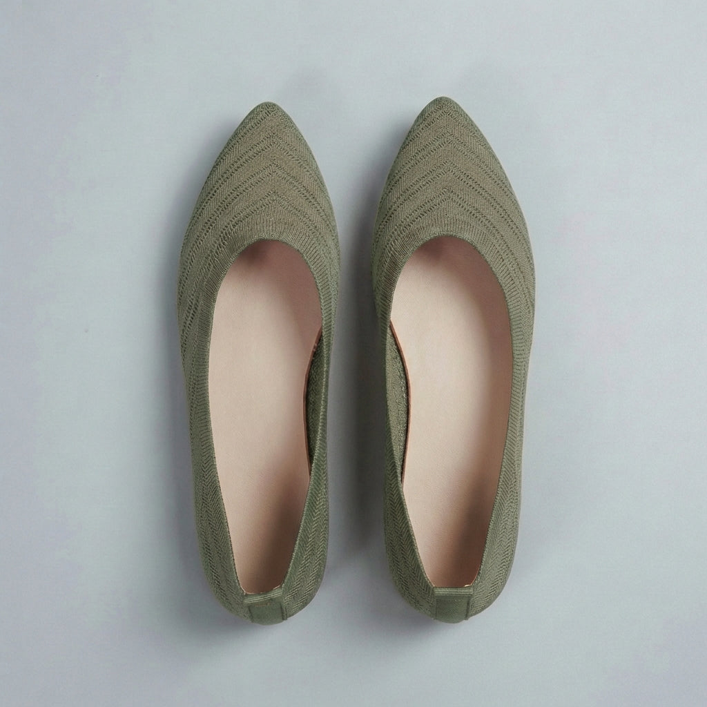 Women's Textured Knit Slip-On Flats Pointed Toe Black