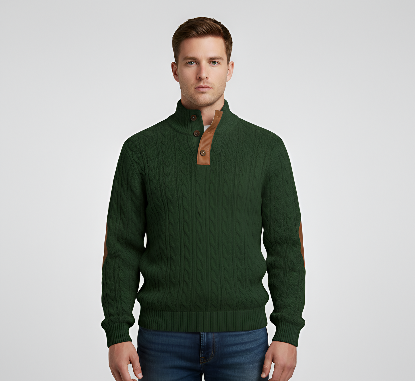 Men's Quilted Knit Sweater Half Button Stand Collar