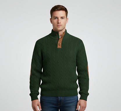 Men's Quilted Knit Sweater Half Button Stand Collar