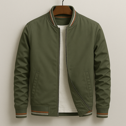 Men's Lightweight Bomber Jacket Ribbed Trim Zip-Up Black