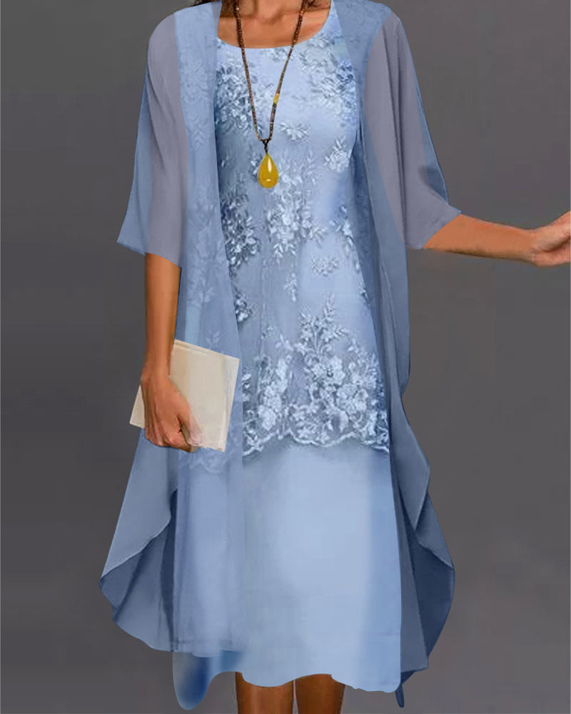 Women's A-Line Midi Dress Set with Cardigan
