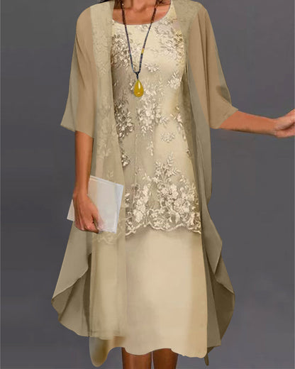Women's A-Line Midi Dress Set with Cardigan - Vonnera