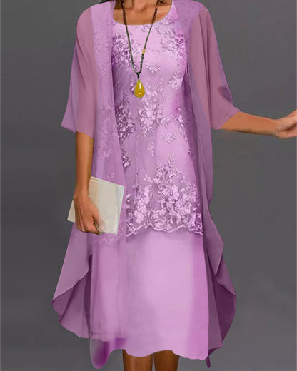Women's A-Line Midi Dress Set with Cardigan