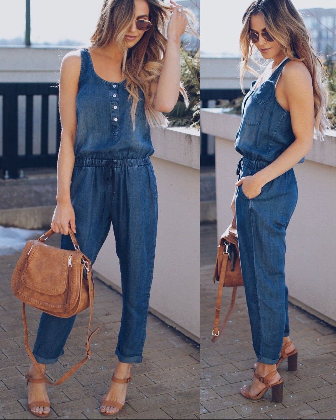 Women's Denim Jumpsuit Sleeveless Blue - Vonnera