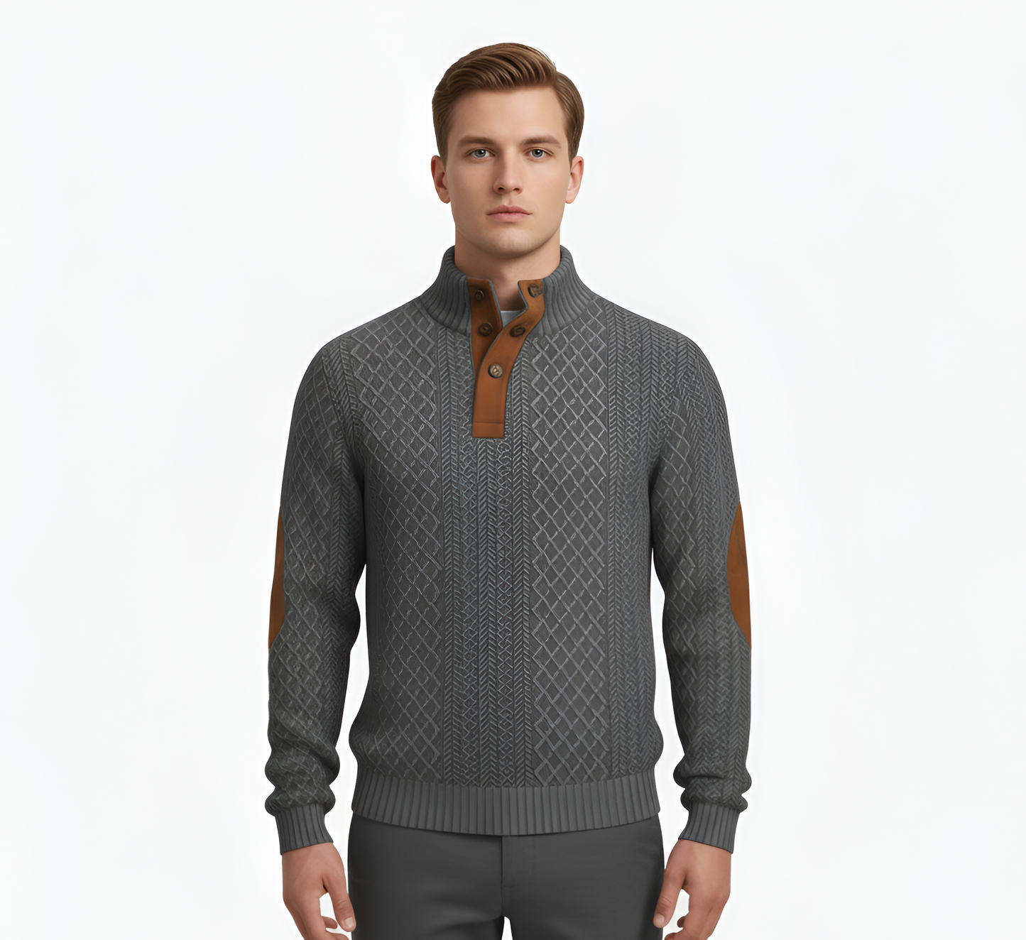 Men's Quilted Knit Sweater Half Button Stand Collar
