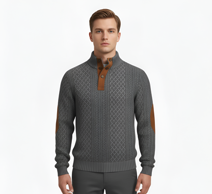 Men's Quilted Knit Sweater Half Button Stand Collar