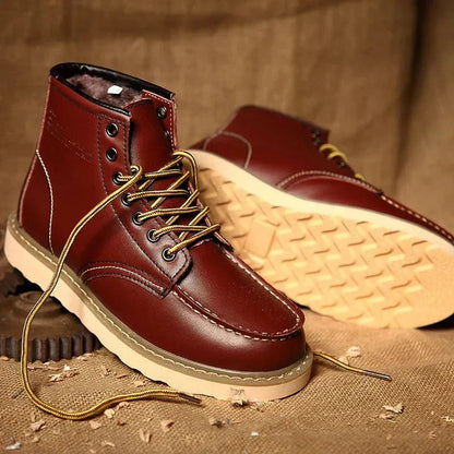 Men's Lace-Up Moc Toe Boots Rugged Sole Brown