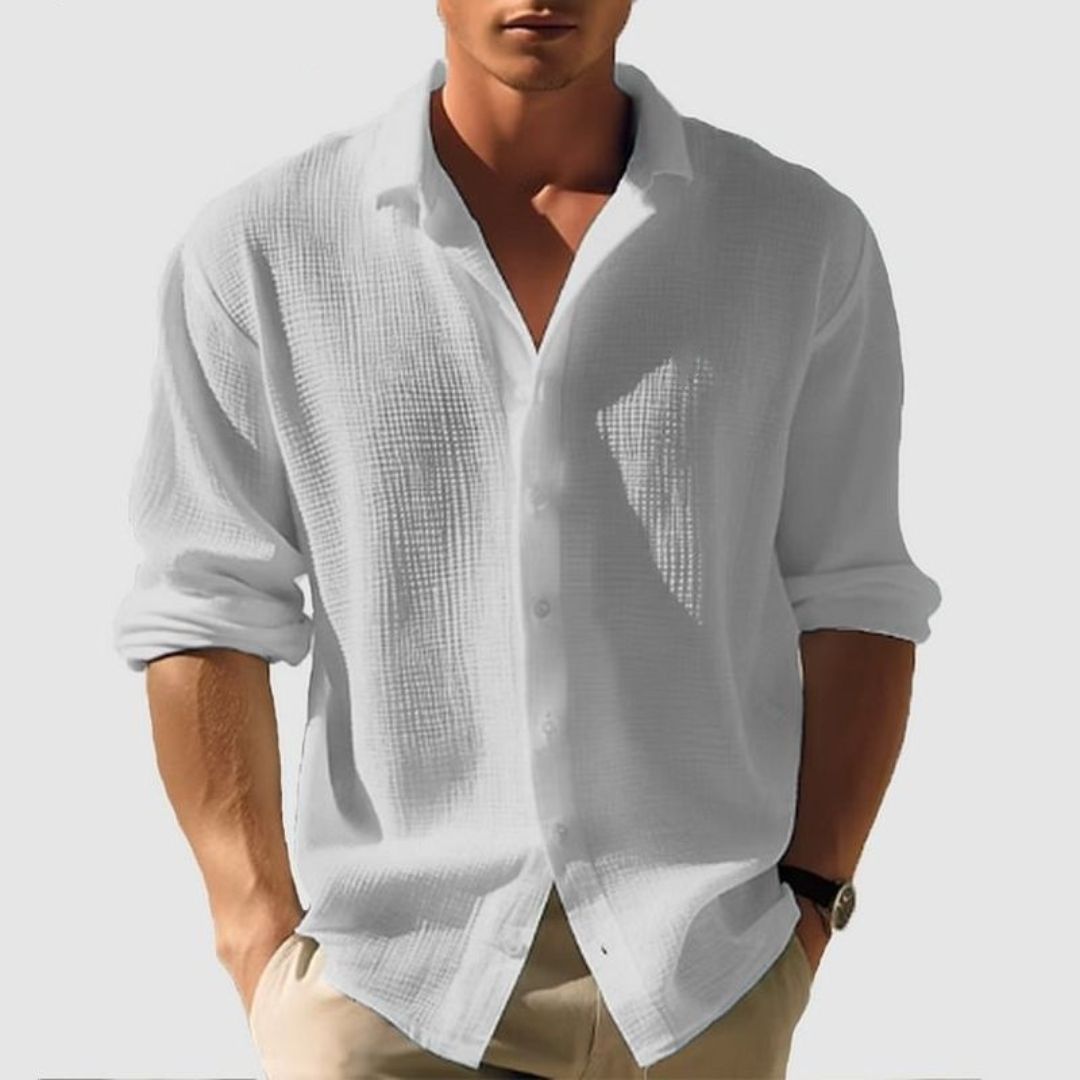 Men's Cotton Waffle Shirt Long Sleeve Casual