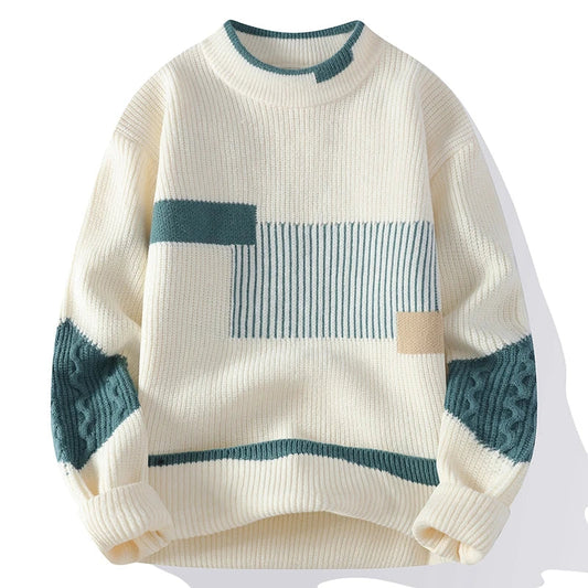 Men's Patchwork Polyester Sweater - Vonnera