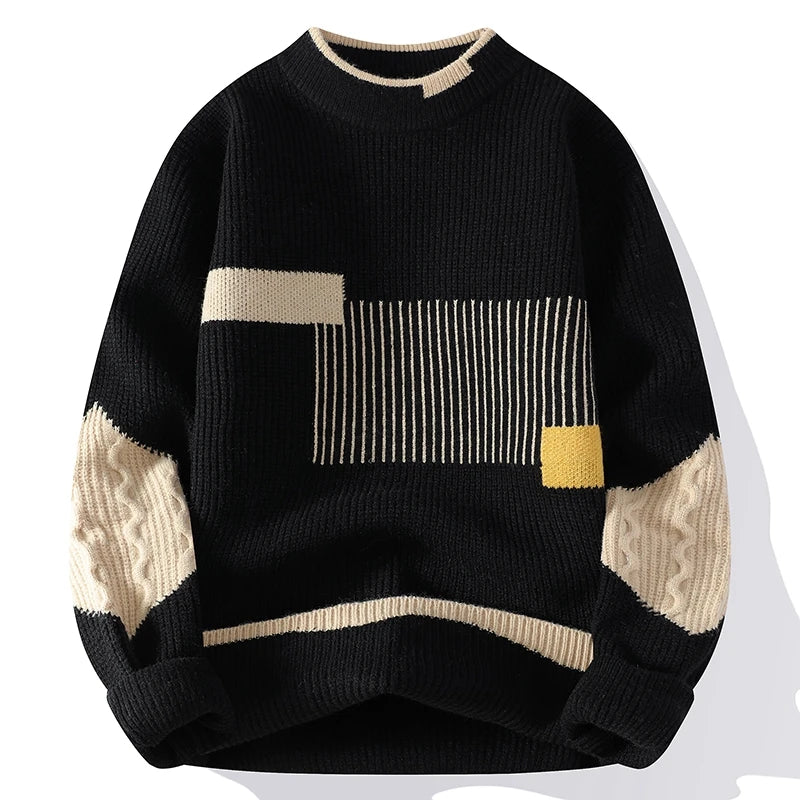 Men's Patchwork Polyester Sweater