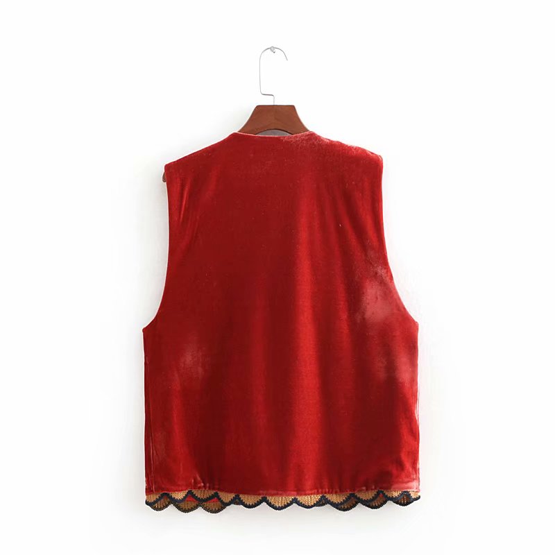 Women's Velvet Waistcoat Floral Boho Design