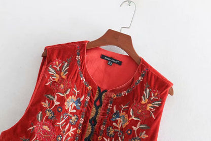 Women's Velvet Waistcoat Floral Boho Design