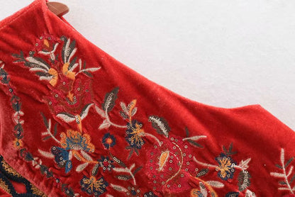 Women's Velvet Waistcoat Floral Boho Design