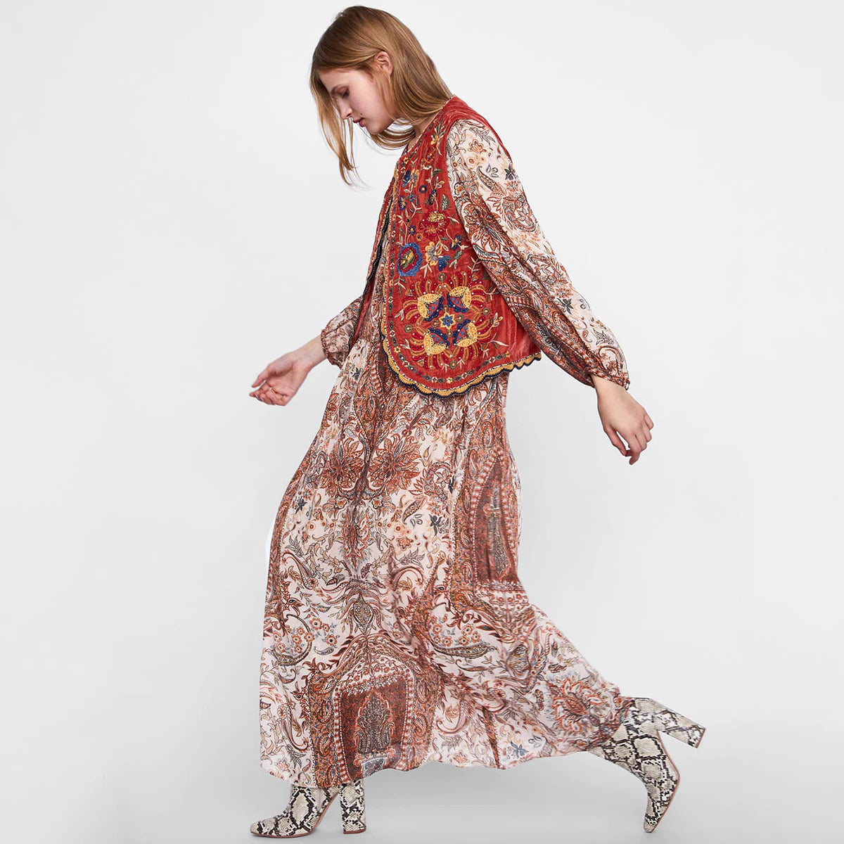 Women's Velvet Waistcoat Floral Boho Design
