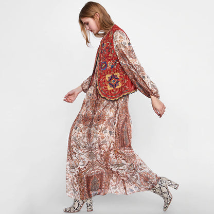 Women's Velvet Waistcoat Floral Boho Design