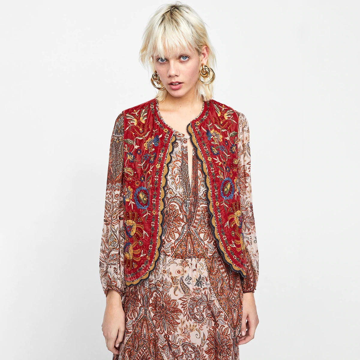 Women's Velvet Waistcoat Floral Boho Design