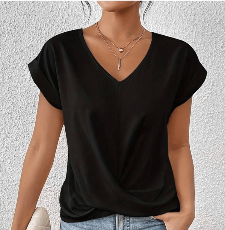 Women's V-Neck Short Sleeve Twist