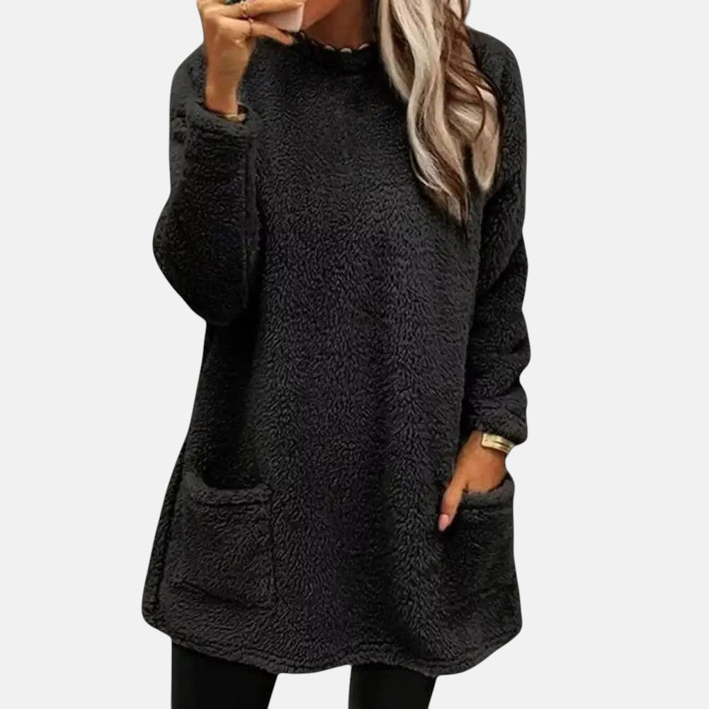 Women's Oversized Sweater Dress Tunic Length With Pocket - VibreMode