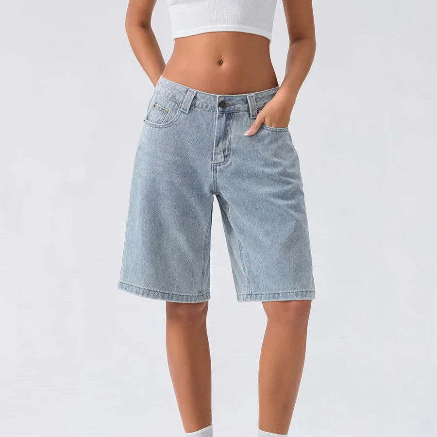 Women's High Waisted Denim Bermuda Shorts - Vonnera