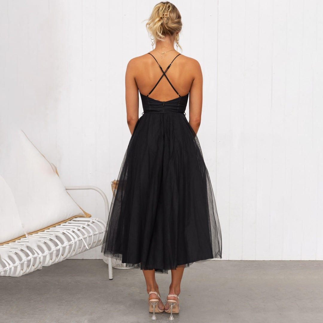 Image of Hazel | Women's Spaghetti Strap A-Line Midi Dress