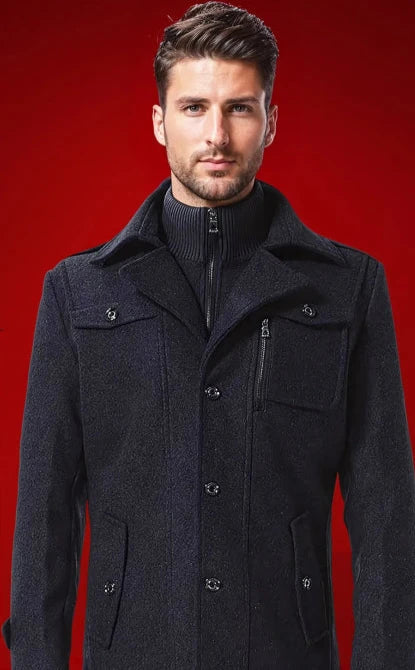 Men's Winter Coat Zip Up Button Detail - Vonnera