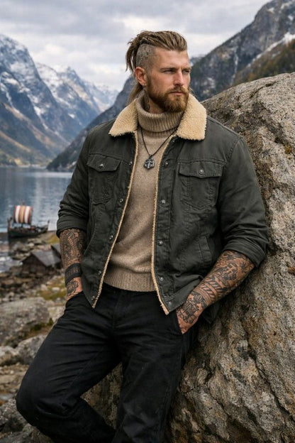 Men's Sherpa Lined Winter Jacket Button Front