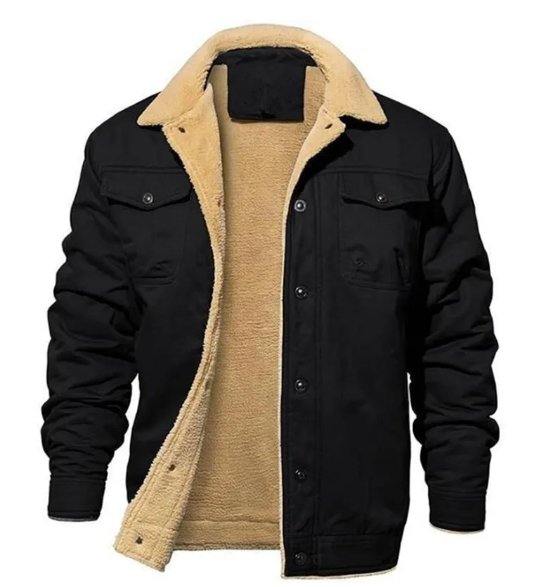 Men's Sherpa Lined Winter Jacket Button Front