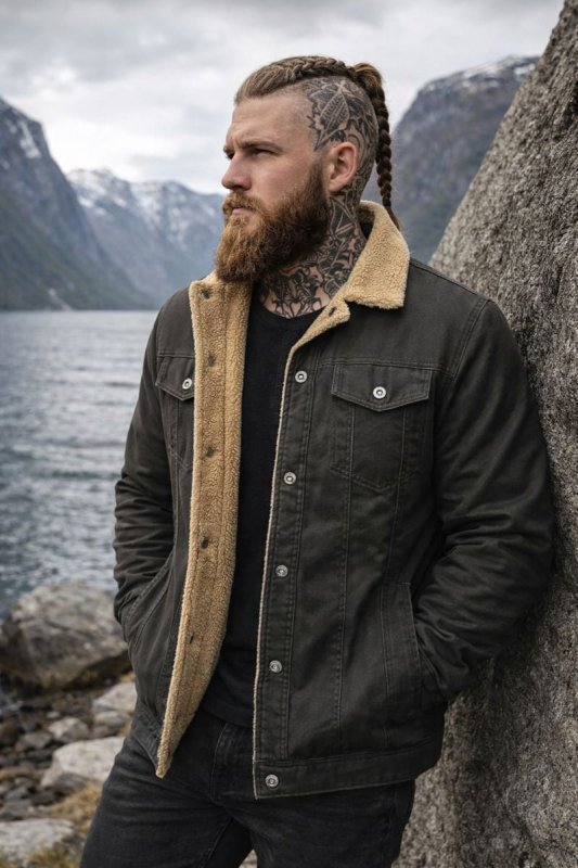 Men's Sherpa Lined Winter Jacket Button Front