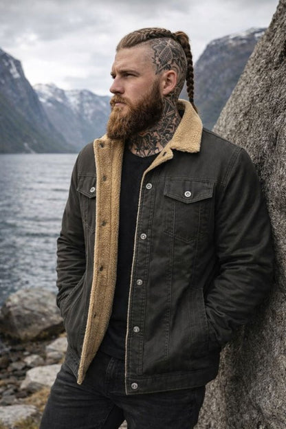 Men's Sherpa Lined Winter Jacket Button Front