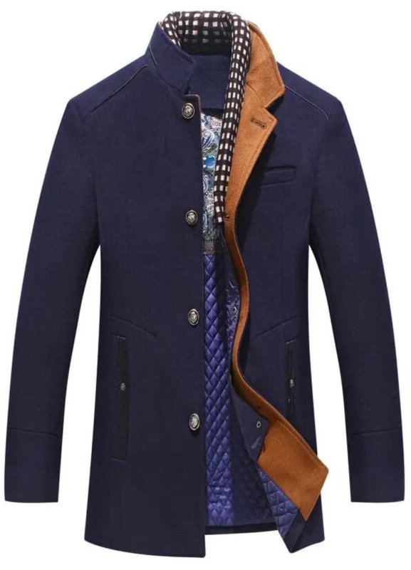 Men's Winter Coat Stand Collar Button Front - Vonnera