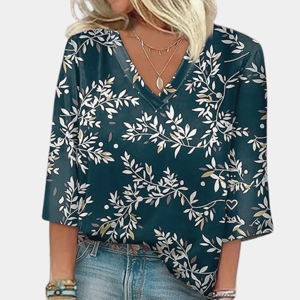 Women's Floral V-Neck Blouse - Vonnera